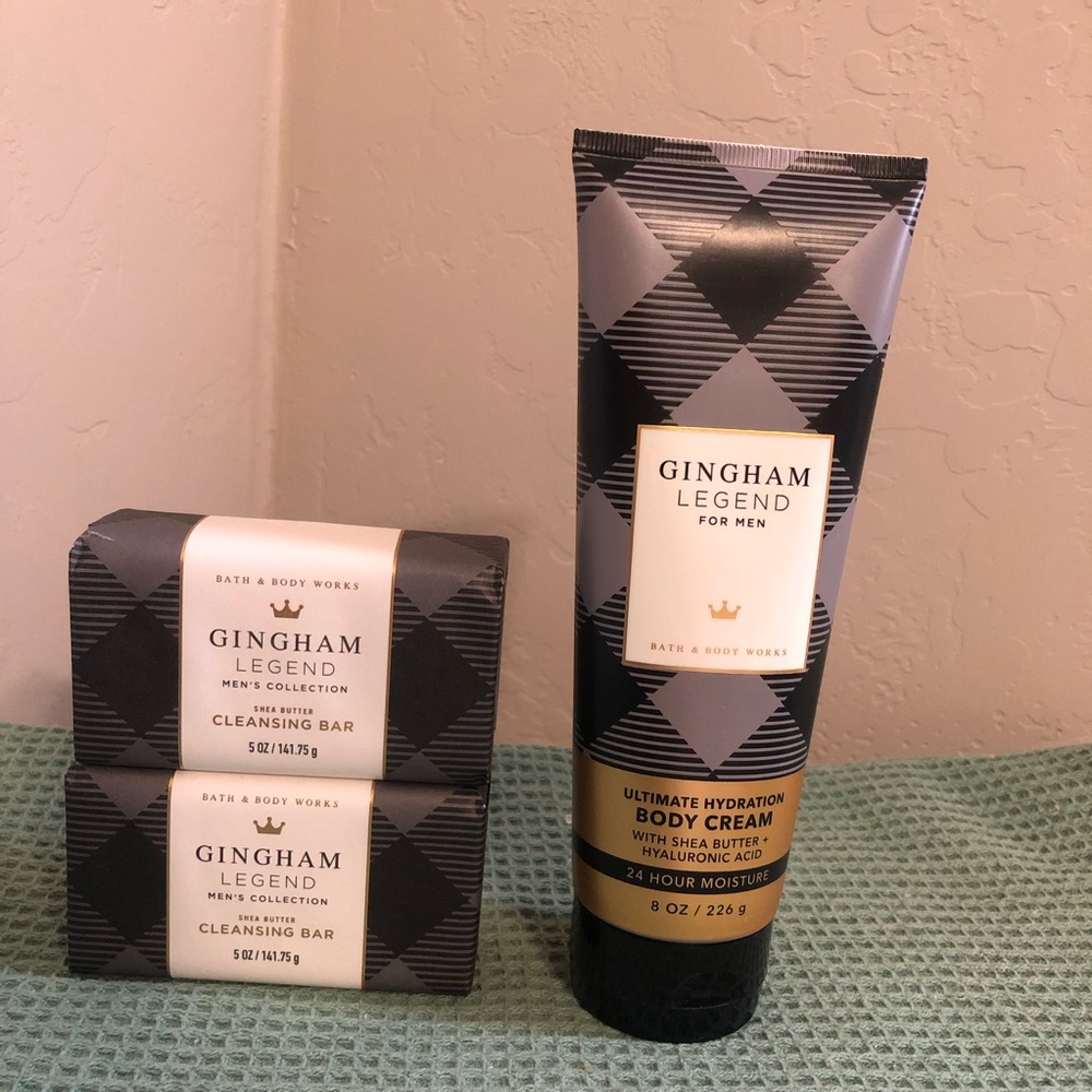 Bath & Body Works Gingham Legend Mens Collection Body Cream & 2 Cleansing Bars